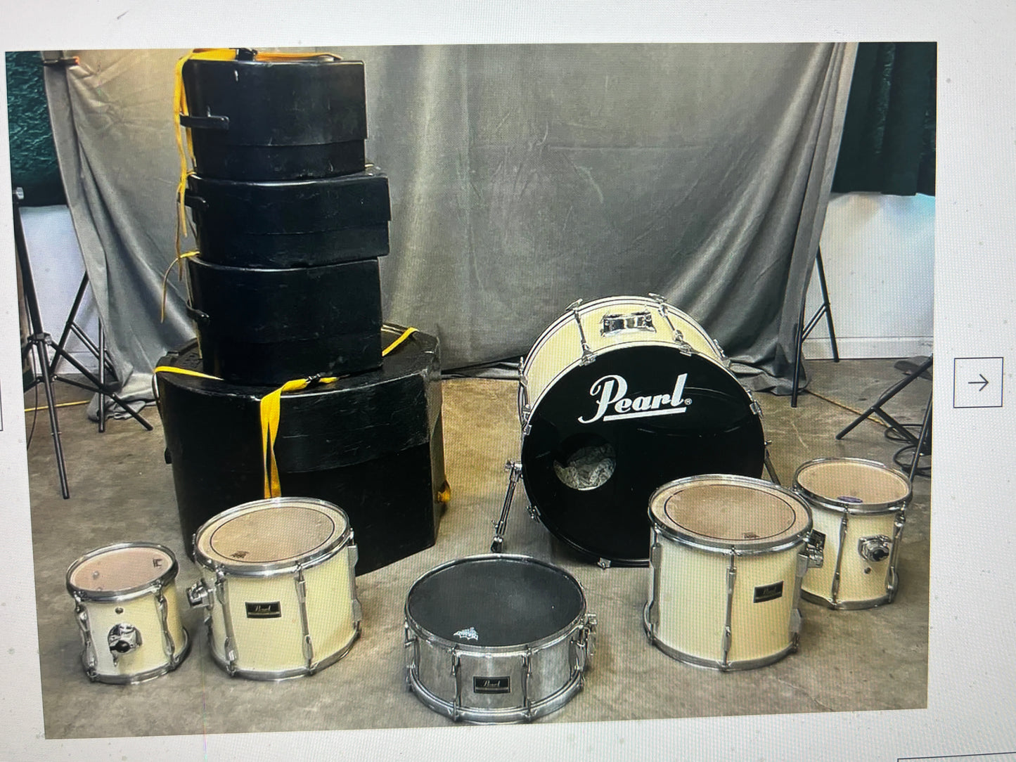 Pearl Export Series Drum Kit – White Wrap – Taiwan Era – Shell Pack + Pedal + Cases