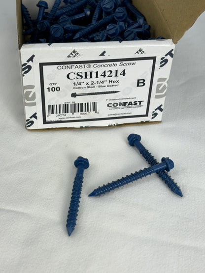 CONFAST 1/4" x 2-1/4" Hex Head Concrete Screw for Anchoring to Masonry, Block or Brick
