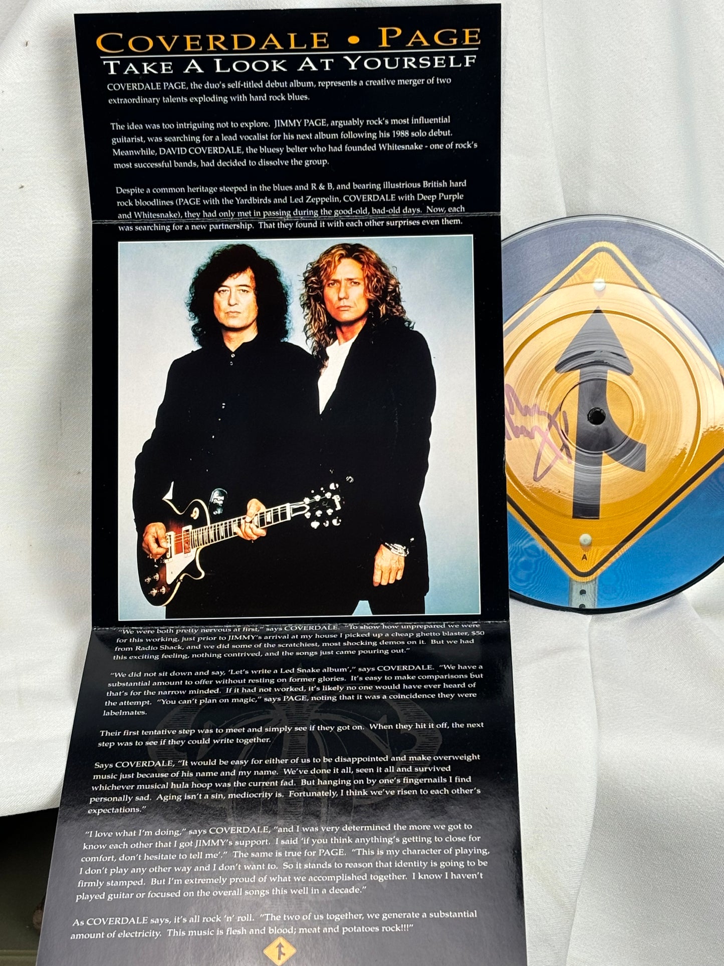 Jimmy Page / David Coverdale – Strictly Limited Numbered 7" Picture Disc – Autographed by Jimmy Page – COA Included