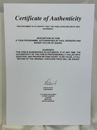 Queen + Paul Rodgers “The Cosmos Rocks Tour 2008” – Dual Autographed Tour Program – COA Included