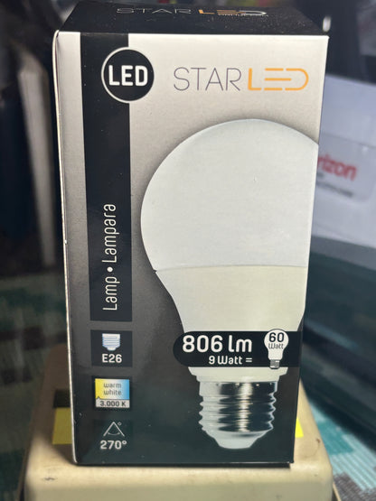 StarLED 9W LED Bulbs – Case of 25 – 806 Lumens – 3000K Warm White – E26 Base