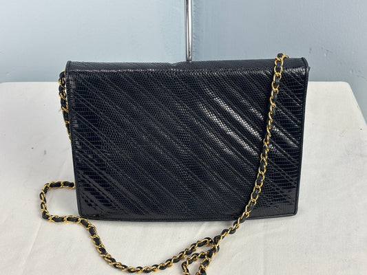 👜 Charles Jourdan Paris Black Embossed Leather Chain Strap Bag – Made in Italy – Vintage Designer