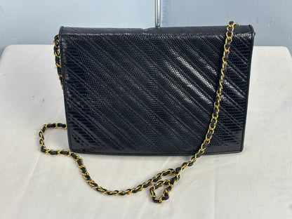👜 Charles Jourdan Paris Black Embossed Leather Chain Strap Bag – Made in Italy – Vintage Designer