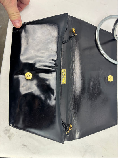 👜 Charles Jourdan Paris Black Patent Leather Handbag – Made in France – Vintage Designer Piece