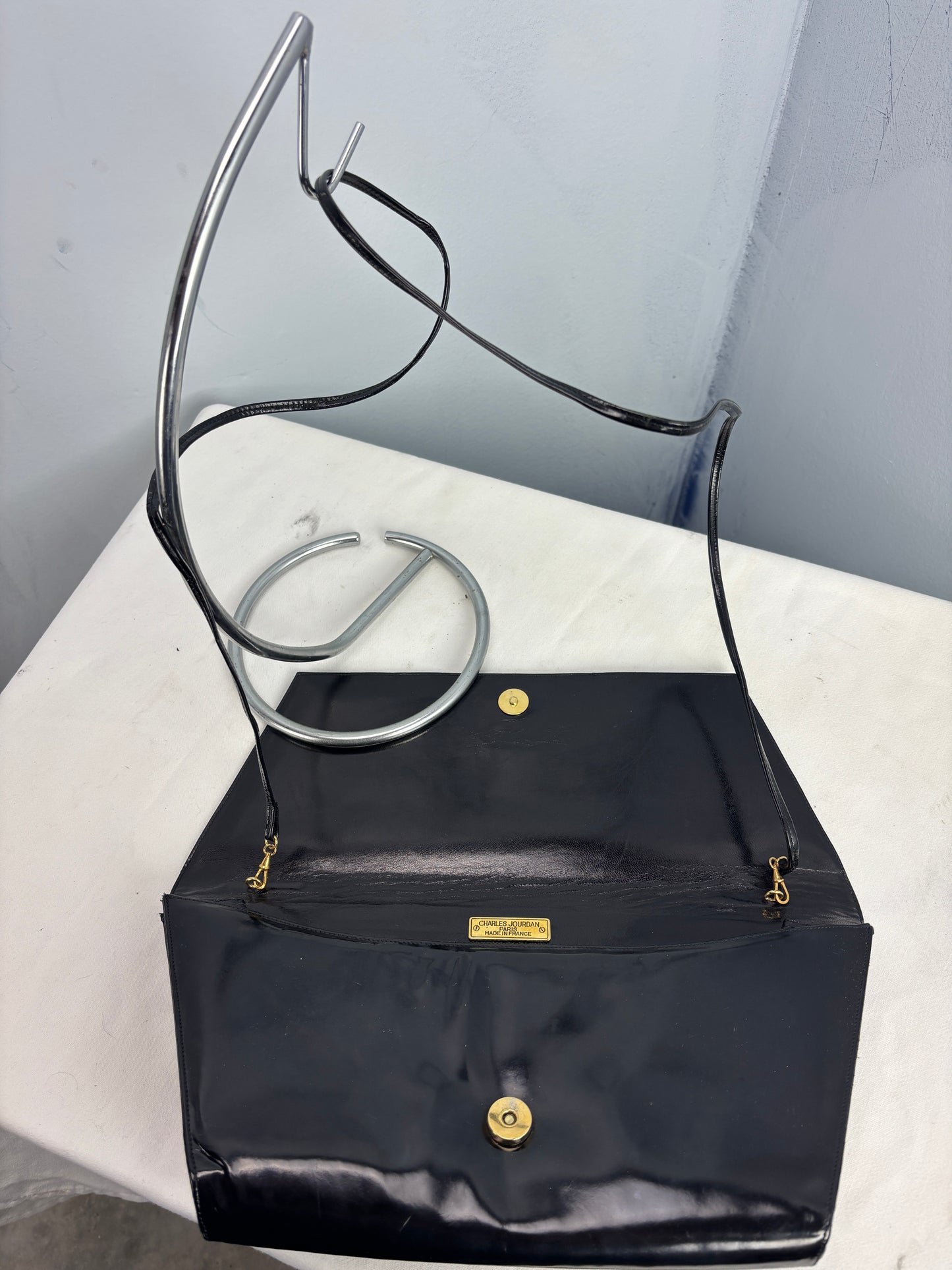 👜 Charles Jourdan Paris Black Patent Leather Handbag – Made in France – Vintage Designer Piece
