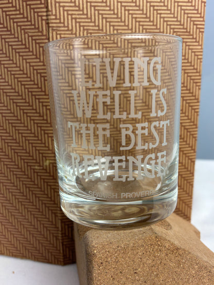 🥃 Whiskey Glass Gift Set – Etched “Living Well Is The Best Revenge” – Set of 6 w/ Box 🎁