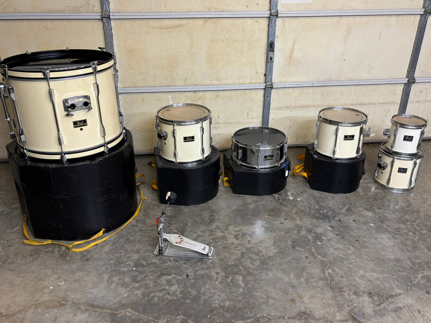 Pearl Export Series Drum Kit – White Wrap – Taiwan Era – Shell Pack + Pedal + Cases