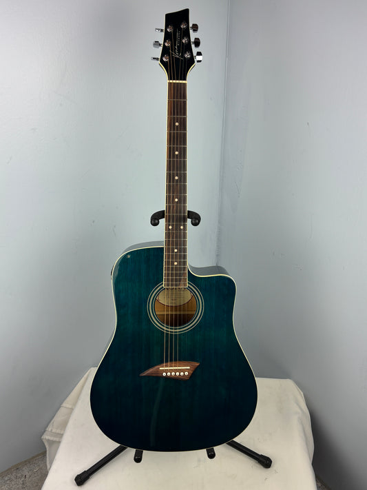 Kona Acoustic-Electric Cutaway Guitar – Transparent Blue – Built-In Tuner & EQ