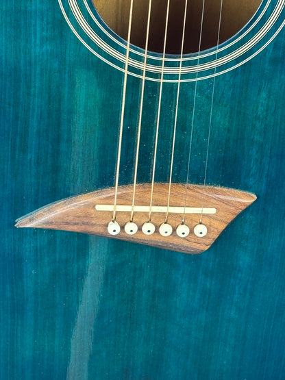 Kona Acoustic-Electric Cutaway Guitar – Transparent Blue – Built-In Tuner & EQ