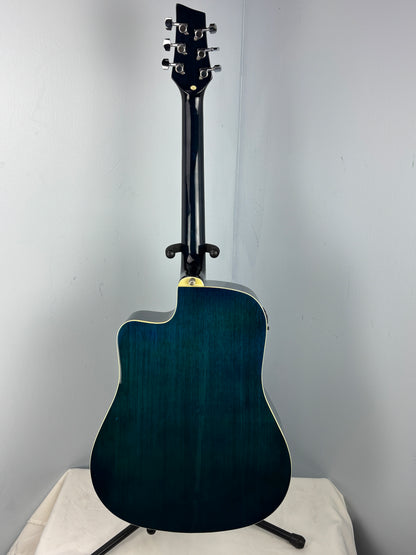 Kona Acoustic-Electric Cutaway Guitar – Transparent Blue – Built-In Tuner & EQ