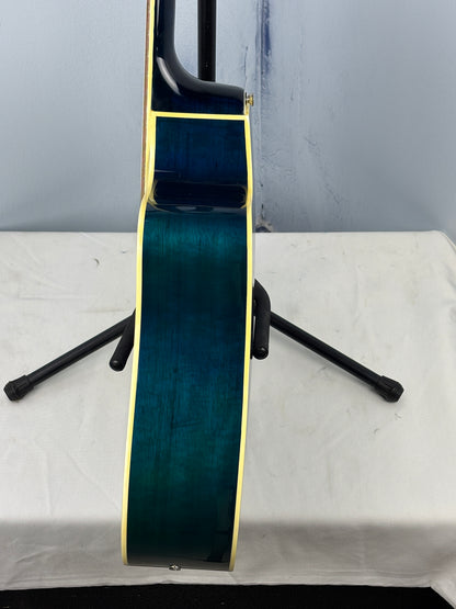 Kona Acoustic-Electric Cutaway Guitar – Transparent Blue – Built-In Tuner & EQ