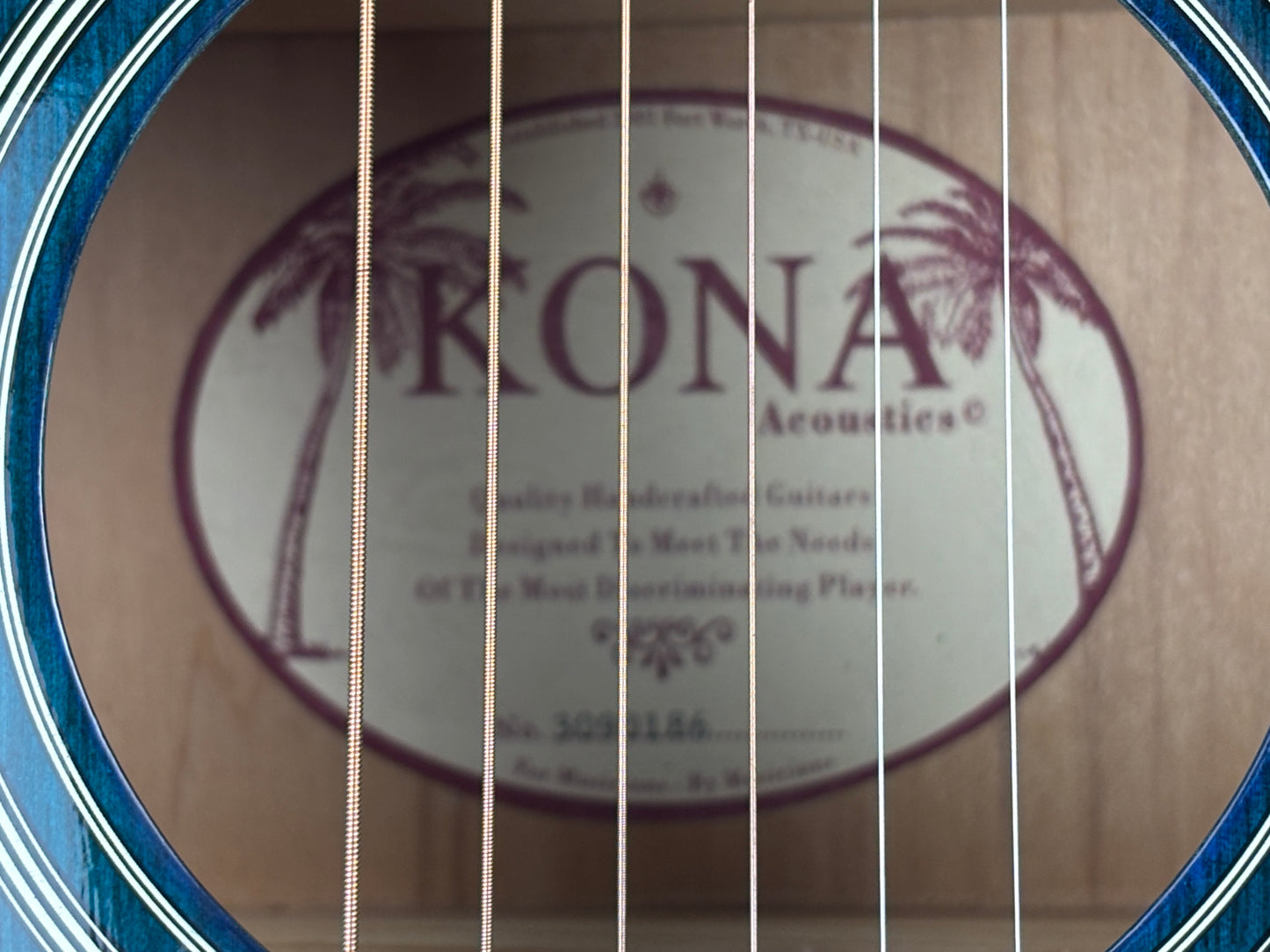 Kona Acoustic-Electric Cutaway Guitar – Transparent Blue – Built-In Tuner & EQ