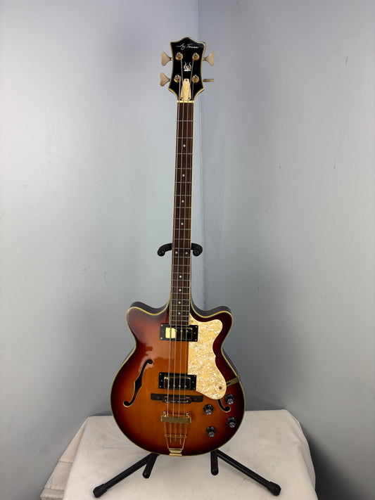 Jay Turser Hollow Body Electric Bass Guitar w/ Hardshell Case – Tobacco Sunburst