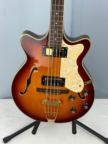 Jay Turser Hollow Body Electric Bass Guitar w/ Hardshell Case – Tobacco Sunburst