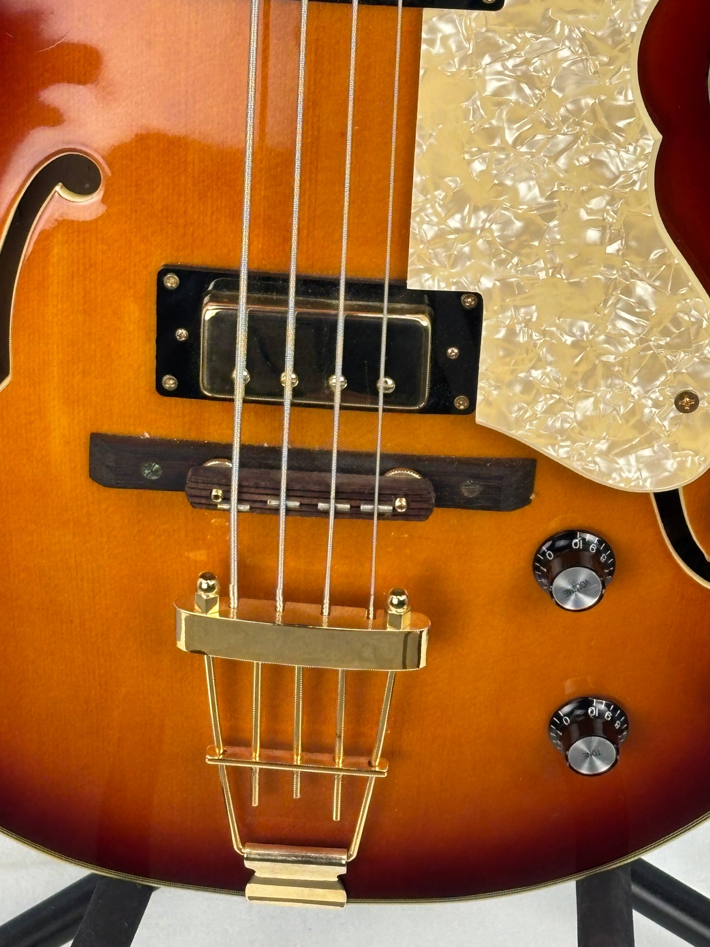 Jay Turser Hollow Body Electric Bass Guitar w/ Hardshell Case – Tobacco Sunburst