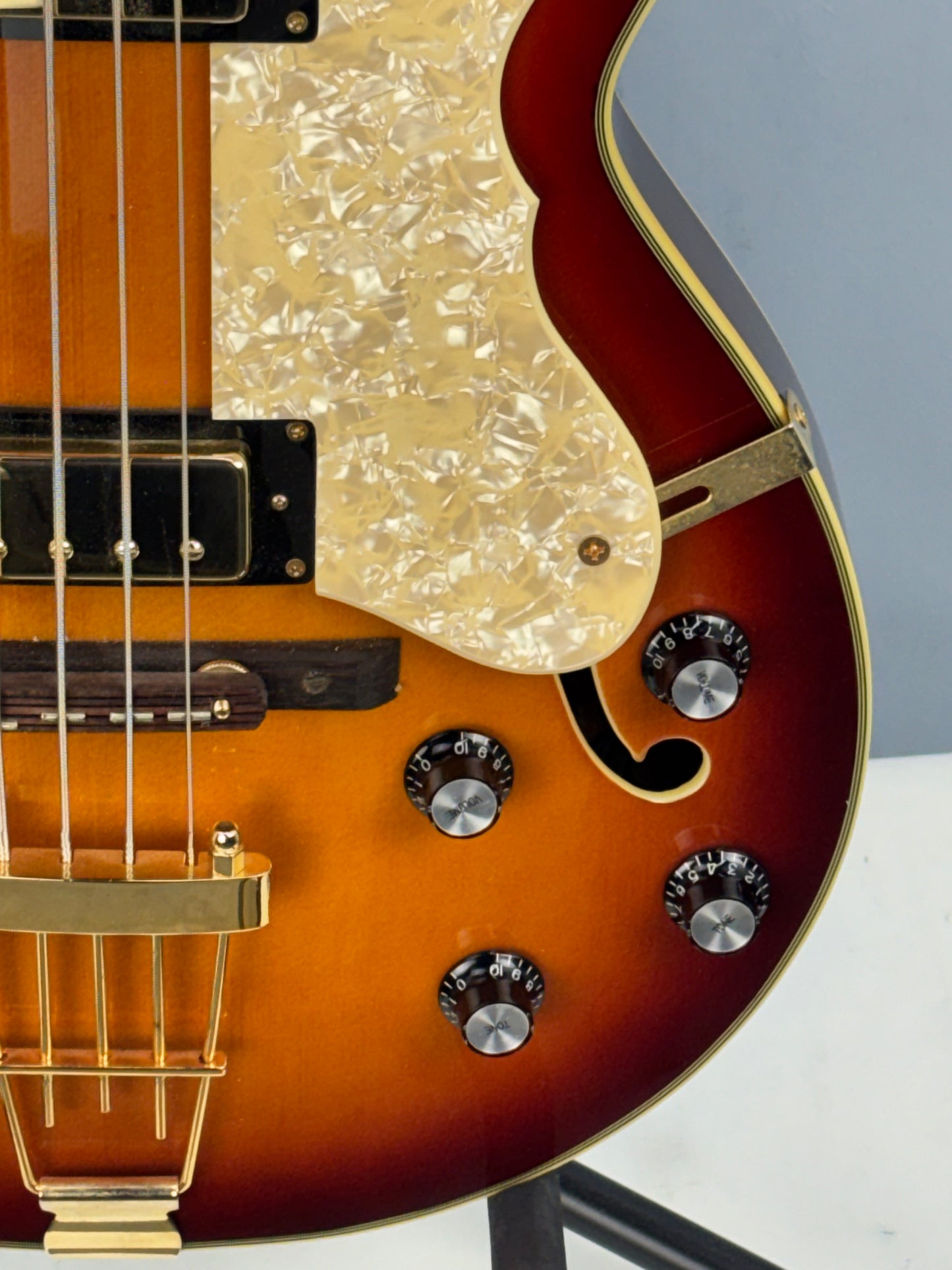 Jay Turser Hollow Body Electric Bass Guitar w/ Hardshell Case – Tobacco Sunburst