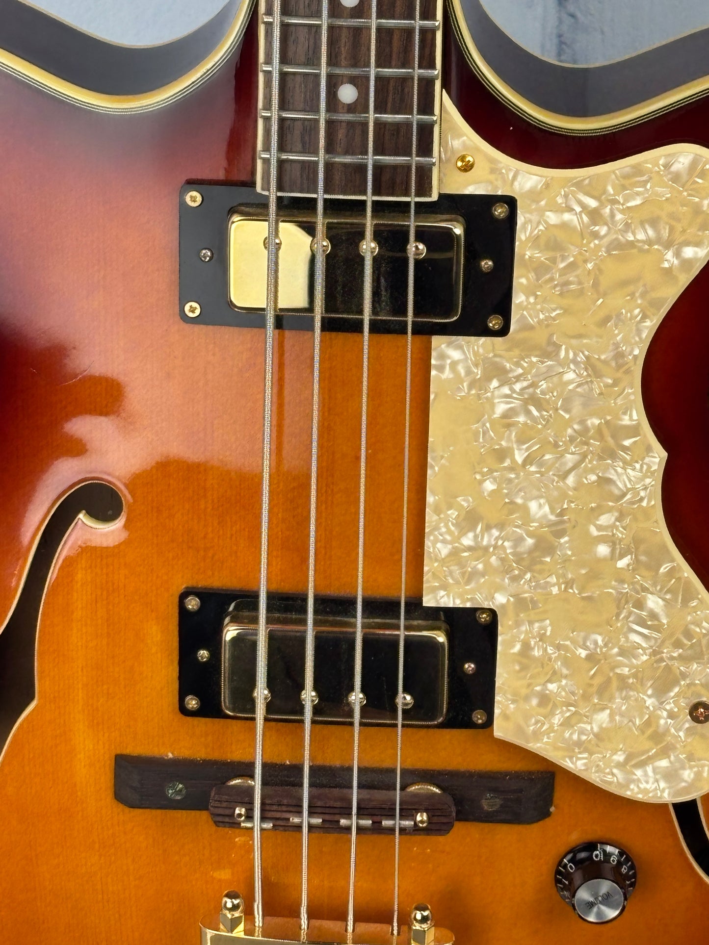 Jay Turser Hollow Body Electric Bass Guitar w/ Hardshell Case – Tobacco Sunburst