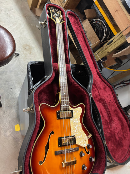 Jay Turser Hollow Body Electric Bass Guitar w/ Hardshell Case – Tobacco Sunburst