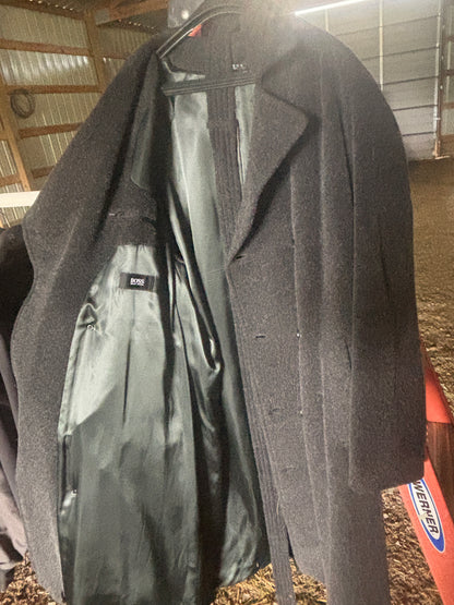 Hugo Boss Made in Italy Men's Wool Overcoat – Black – Fits Like XL